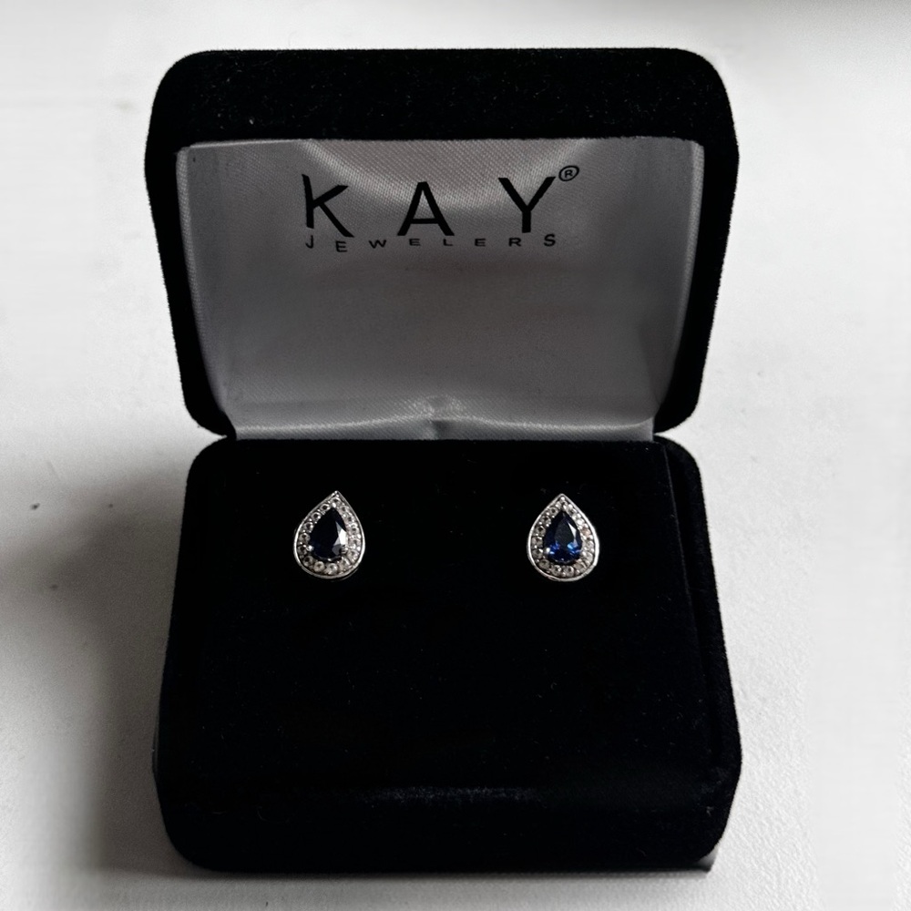 KAY jewelers blue sapphire 1/4 diamond stud earrings. NWB
